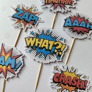 Comic Book Strip Cupcake/Cake Toppers - Call to action | Superhero cupcake toppers