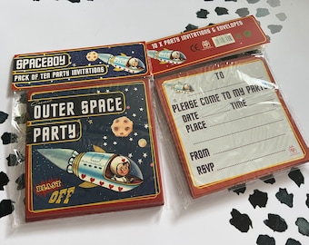 Outer Space Party Invites - Birthday party invite | Spaceship theme party | Kids party invitations | rocket ship party theme