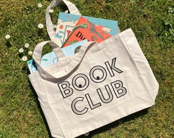 Book Club eco-friendly organic cotton tote bag for book worms and book lovers