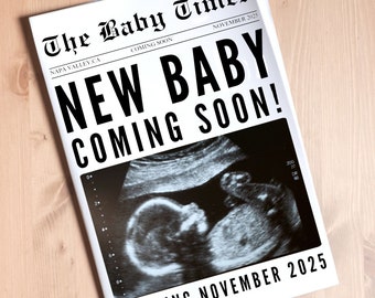 Nieuwe babyaankondigingskrant, baby onderweg zwangerschap onthullen aangepaste krant sjabloon voor babyshower, grote krant baby, Canva
