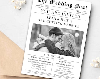 Newspaper Wedding Invitation Template, Newspaper Invitations, Editable Template, Modern Classic Printable, Elegant INSTANT Download #8303