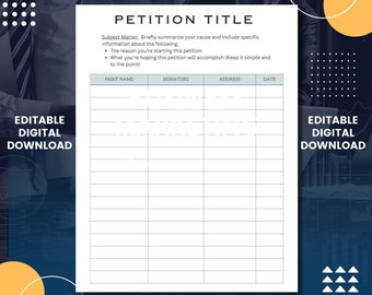 Petition Template Editable Digital Download Canva, Petition Sign Up Sheet, Charity Petition, Petition Paper, Editable Canva Template,