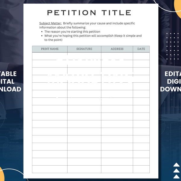 Petition Template Editable Digital Download Canva, Petition Sign Up Sheet, Charity Petition, Petition Paper, Editable Canva Template,