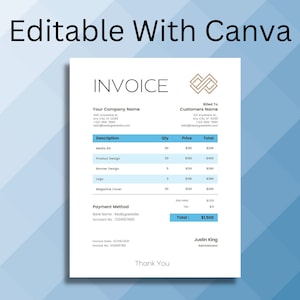 Invoice Template, Modern and Professional Invoice , Business Invoice, Customizable and Printable Bookkeeping documents, Small Business #8305