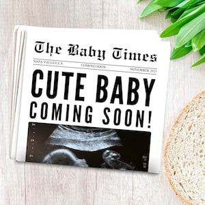 Cute Baby Announcement Newspaper, Baby On the Way Pregnancy Reveal Custom Newspaper Template for Baby Shower, Large newspaper, Coming soon
