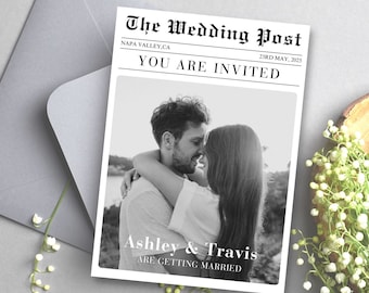 Newspaper Wedding Invitation Template, Newspaper Invitations, Editable Template, Modern Classic Printable, Elegant INSTANT Download #8303