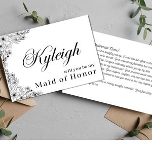 Bridesmaid Proposal Card Template, Bridesmaid Info Card Template, Will You Be My Matron of Honor Maid of Honor, Bridesmaid Card Template