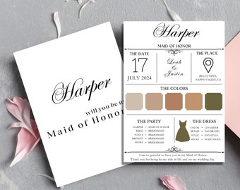 Bridesmaid Info Card Template, Simple Bridesmaid Information Card, Bridesmaid Proposal, Bridesmaid Detail Card, Modern Minimalist Bridesmaid
