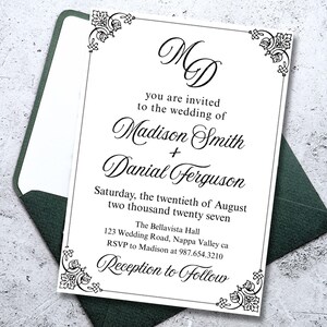 Plantilla de invitación de boda con caligrafía / Invitación editable en Canva / Boda minimalista / Carta manuscrita / Diseño elegante / Atemporal