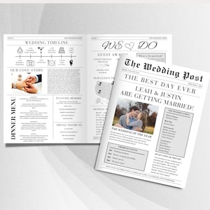 Plantilla de programa de boda de periódico, programa de periódico de boda editable, programa de boda plegado, edición de Canva de periódico de boda, bricolaje, #8303