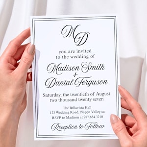 Plantilla de invitación de boda con caligrafía / Invitación editable en Canva / Boda minimalista / Carta manuscrita / Diseño elegante / Atemporal