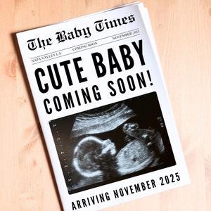 Cute Baby Announcement Newspaper, Baby On the Way Pregnancy Reveal Custom Newspaper Template for Baby Shower, Large newspaper, Coming soon