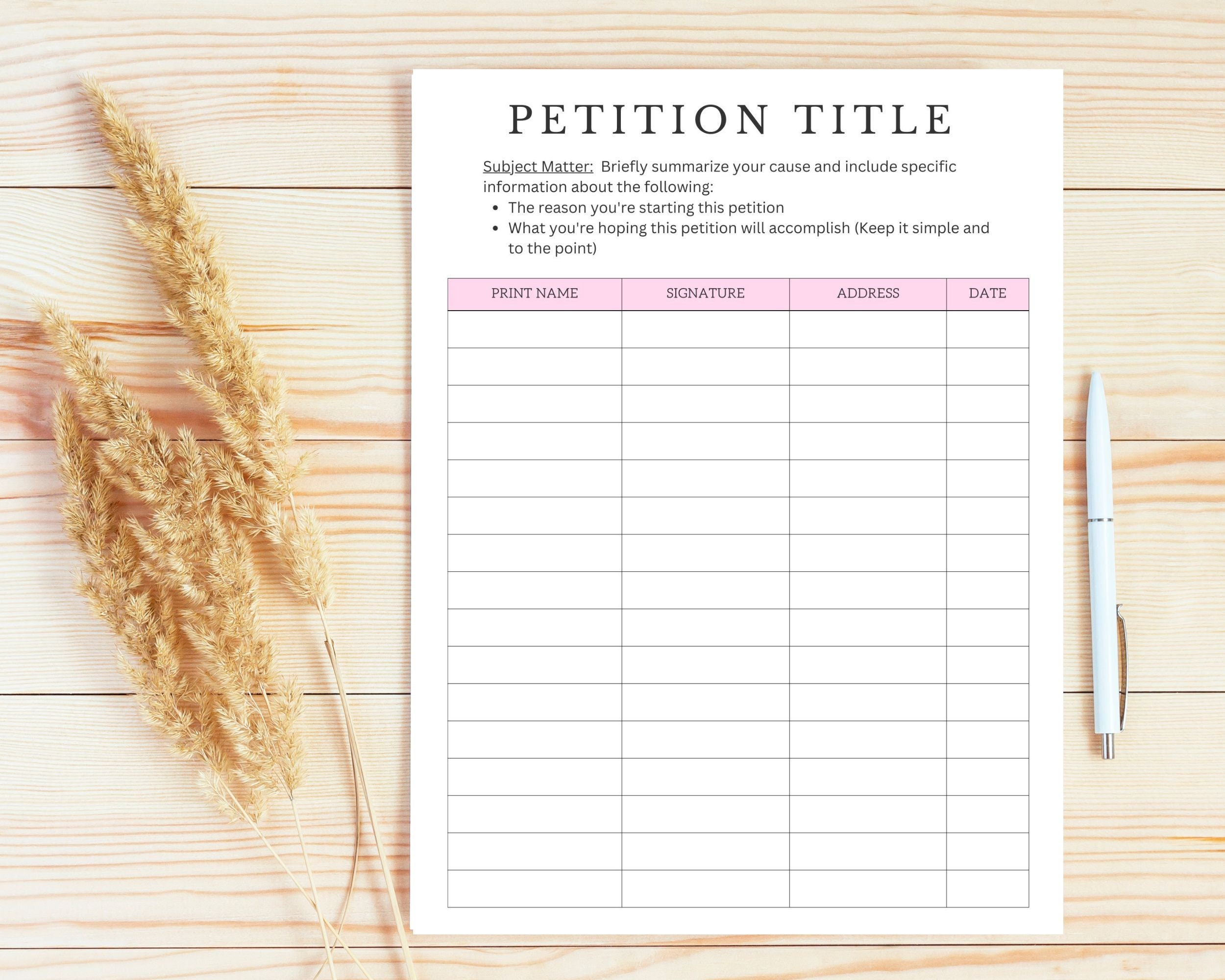 Petition Template Editable Digital Download Canva, Petition Sign up
