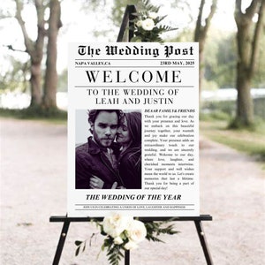 Newspaper Wedding Welcome Sign Template, 18x24 Newspaper Style Welcome Poster, DIY Printable Calligraphy Welcome sign 100% Editable #8303