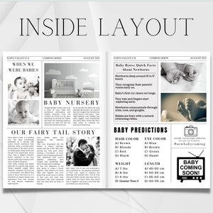 New Baby Announcement Newspaper, Baby On the Way Pregnancy Reveal Custom Newspaper Template for Baby Shower, Large newspaper baby, Canva zdjęcie 3