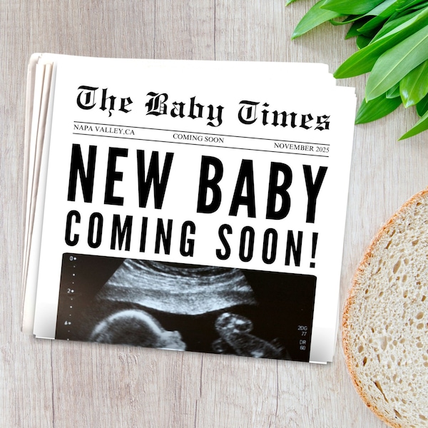 Neues Baby Ankündigung Zeitung, Baby auf dem Weg Schwangerschaft enthüllen benutzerdefinierte Zeitung Vorlage für Baby Party, große Zeitung Baby, Canva