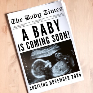 A New Baby Announcement Newspaper, Baby On the Way Pregnancy Reveal Custom Newspaper Template for Baby Shower, Large newspaper baby, Canva