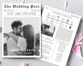 Wedding Newspaper Invitation Template, Newspaper Invitations, Editable Template, Modern Classic Printable, Elegant INSTANT Download #8303