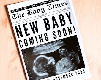 New Baby Announcement Newspaper, Baby On the Way Pregnancy Reveal Custom Newspaper Template for Baby Shower, Large newspaper baby, Canva