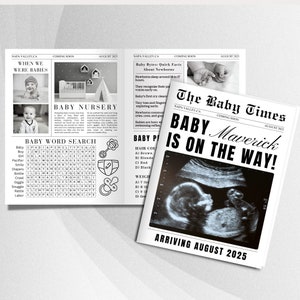 Large Newspaper Pregnancy Announcement Template, Newspaper Baby Announcement, New Baby Coming, Baby Shower Games Editable Newspaper 8310