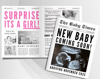 Newspaper Pregnancy Announcement, Newspaper Baby Announcement Gender Reveal, Custom  Template Baby Shower, The Baby Times, News Paper