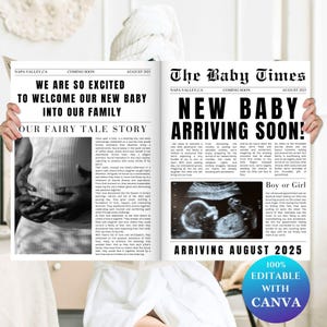 Canva Newspaper Pregnancy Announcement, Baby On the Way Pregnancy Reveal Custom Newspaper Template for Baby Shower, Large Newspaper Edit PDF