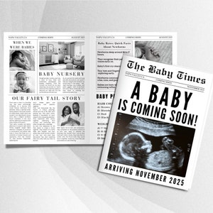 A New Baby Announcement Newspaper, Baby On the Way Pregnancy Reveal Custom Newspaper Template for Baby Shower, Large newspaper baby, Canva