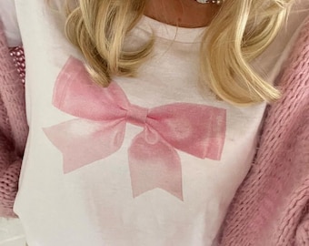 Bow pink Baby Tee Shirt, coquette Baby Tee, aesthetic Tee, pink bow