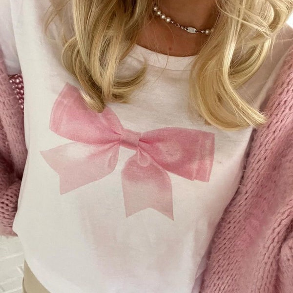 Bow pink Baby Tee Shirt, coquette Baby Tee, aesthetic Tee, pink bow