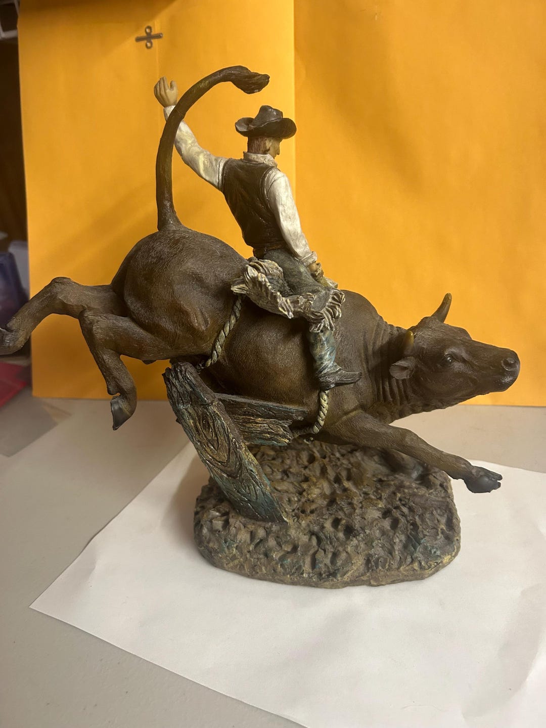 Resin Cowboy Riding Bucking Bronco ~ Bull Vs. Cowboy Figure ~ Hat On ...