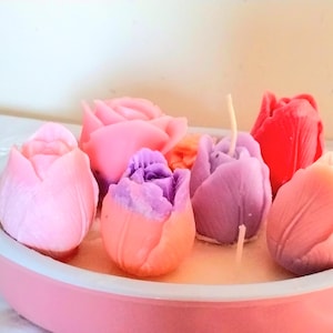 Floral Soy Wax Candle: Large Scented Tulips & Roses Centerpiece