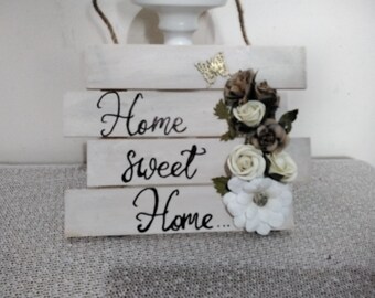 Home Sweet Home Wooden Sign: Neutral Floral Farmhouse Decor