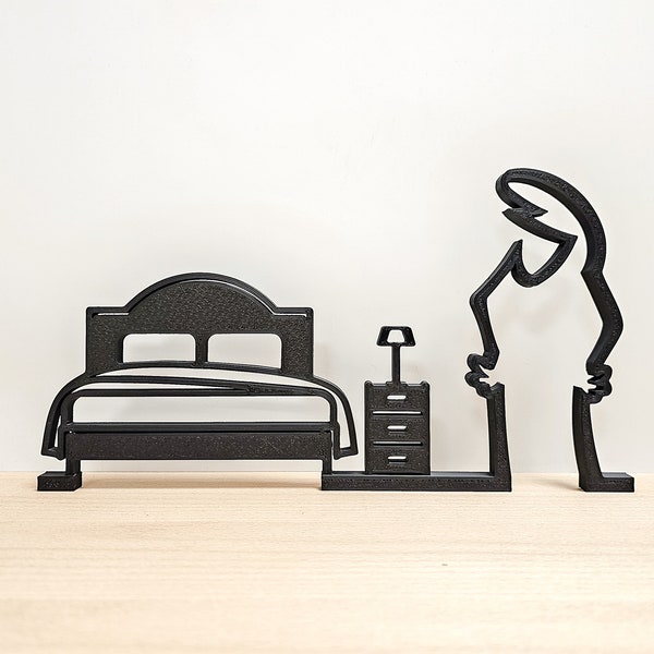 La Linea Figur | "im Schlafzimmer" | große Farbauswahl | bis 40cm | Wall Art Wandkunst | Strichmännchen | Ergänzungen | Geschenk | Gäste