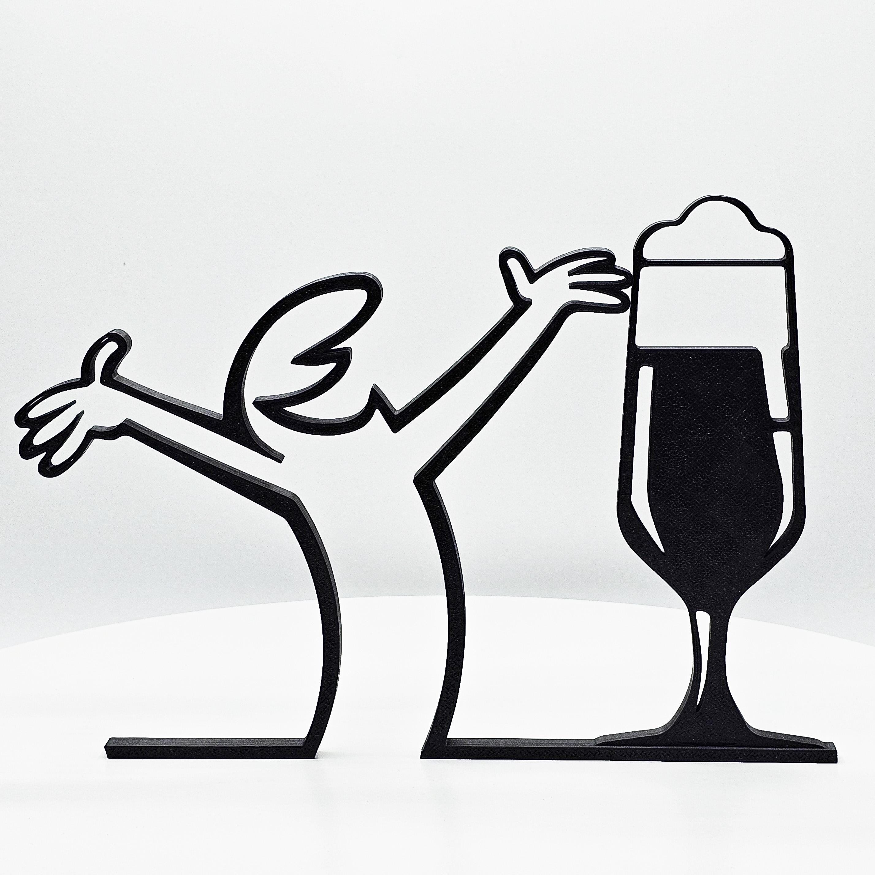 La Linea Figurine | "There's Beer" | Sommelier | Large Color Selection | Up to 40 cm | Wall Art | Stick Figure | Gift | Hops Malt