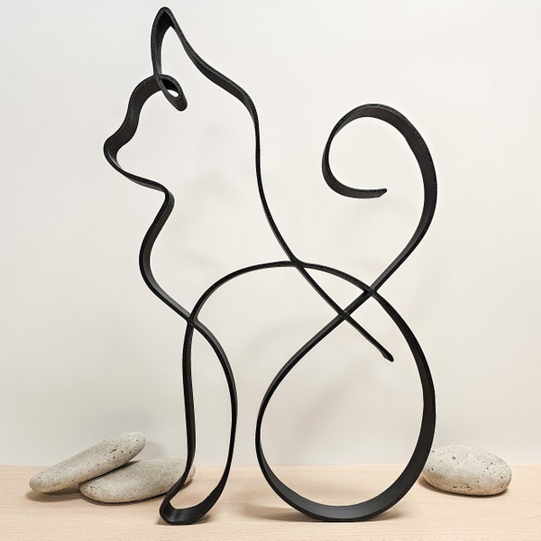 Kattensilhouet | LineArt-sculptuur | Wanddecoratie standbeeld | Hoogte tot 40 cm | diverse kleuren | Personaliseerbaar | Kattenliefde | Geschenk