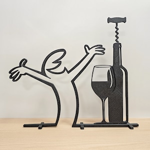 Figurine La Linea | "Il y a du vin" | Sommelier | grand choix de couleurs | jusqu'à 40 cm | Art mural Art mural | Bonhomme allumette | Cadeau