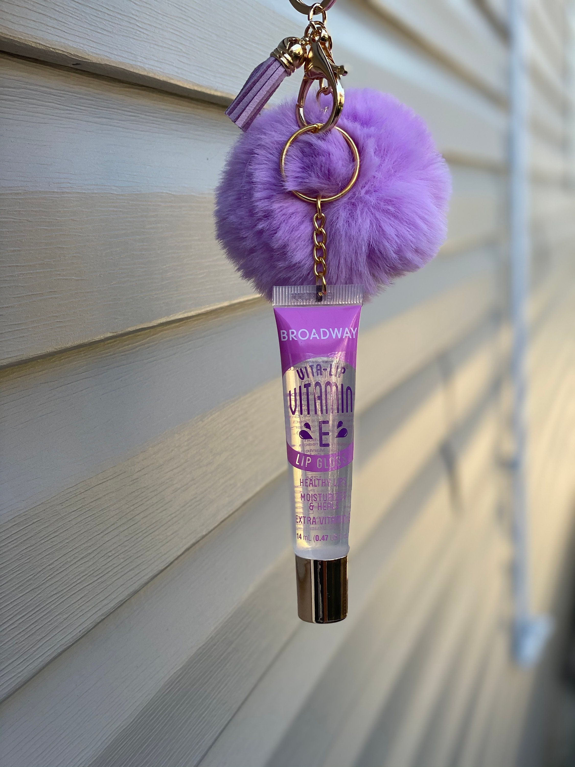 Customized Lip Gloss and Pom Pom Keychain Set Etsy