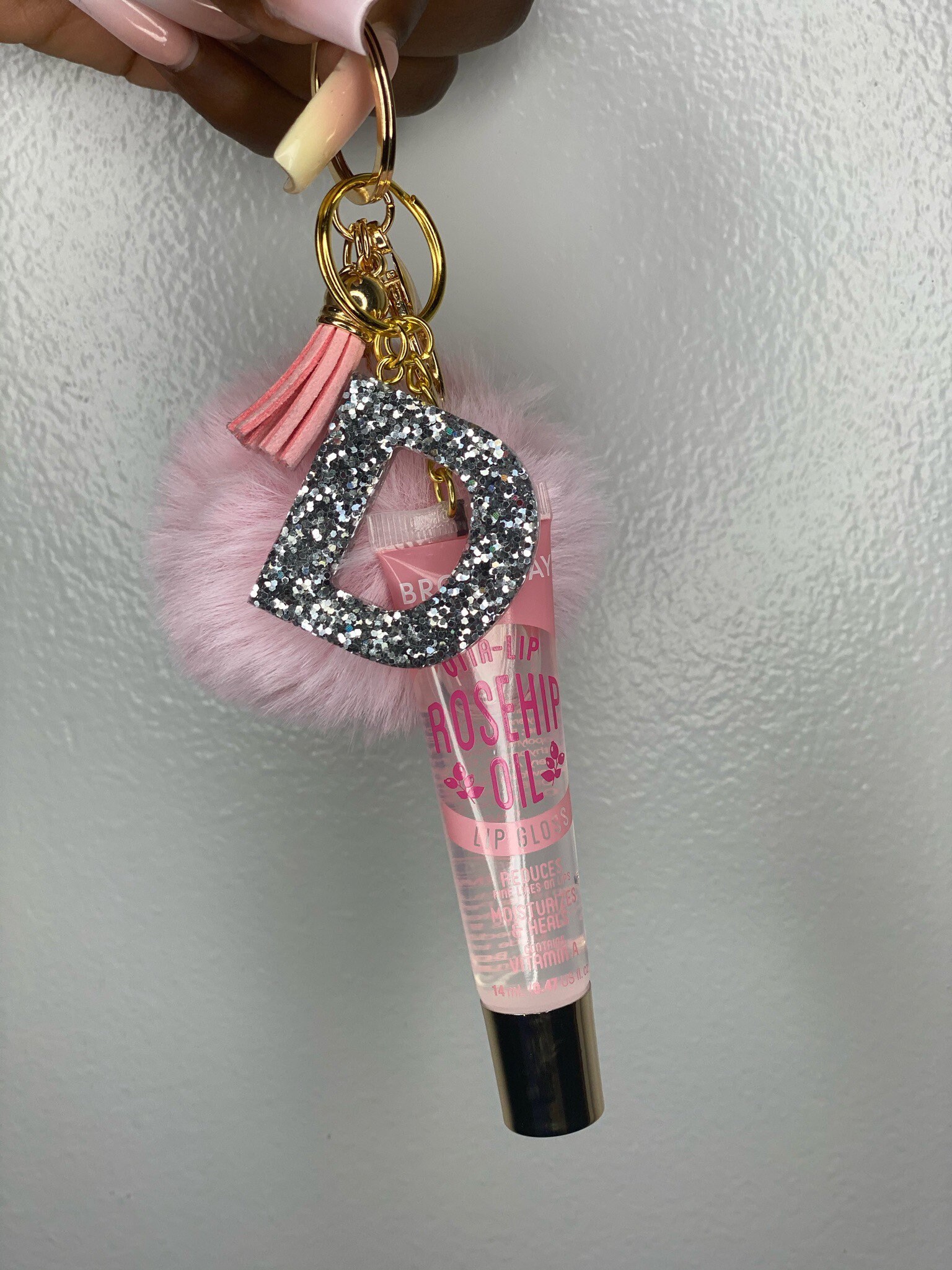 Customized Resin Letter Pom Pom and Lip Gloss Keychain Etsy