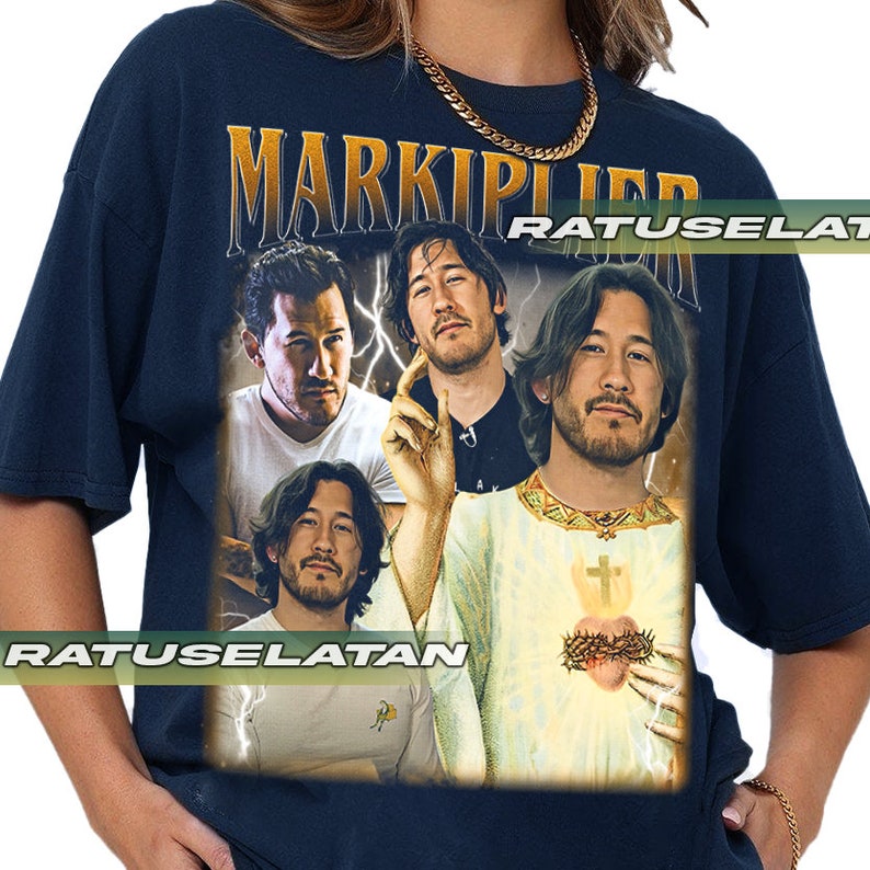 a woman wearing a t - shirt with a picture of two men on it