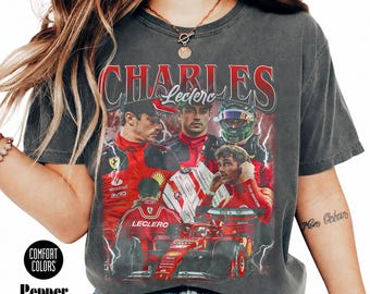 Camiseta de F1 de Charles Leclerc Ferrari, diseño de piloto de Fórmula 1, unisex, colores cómodos