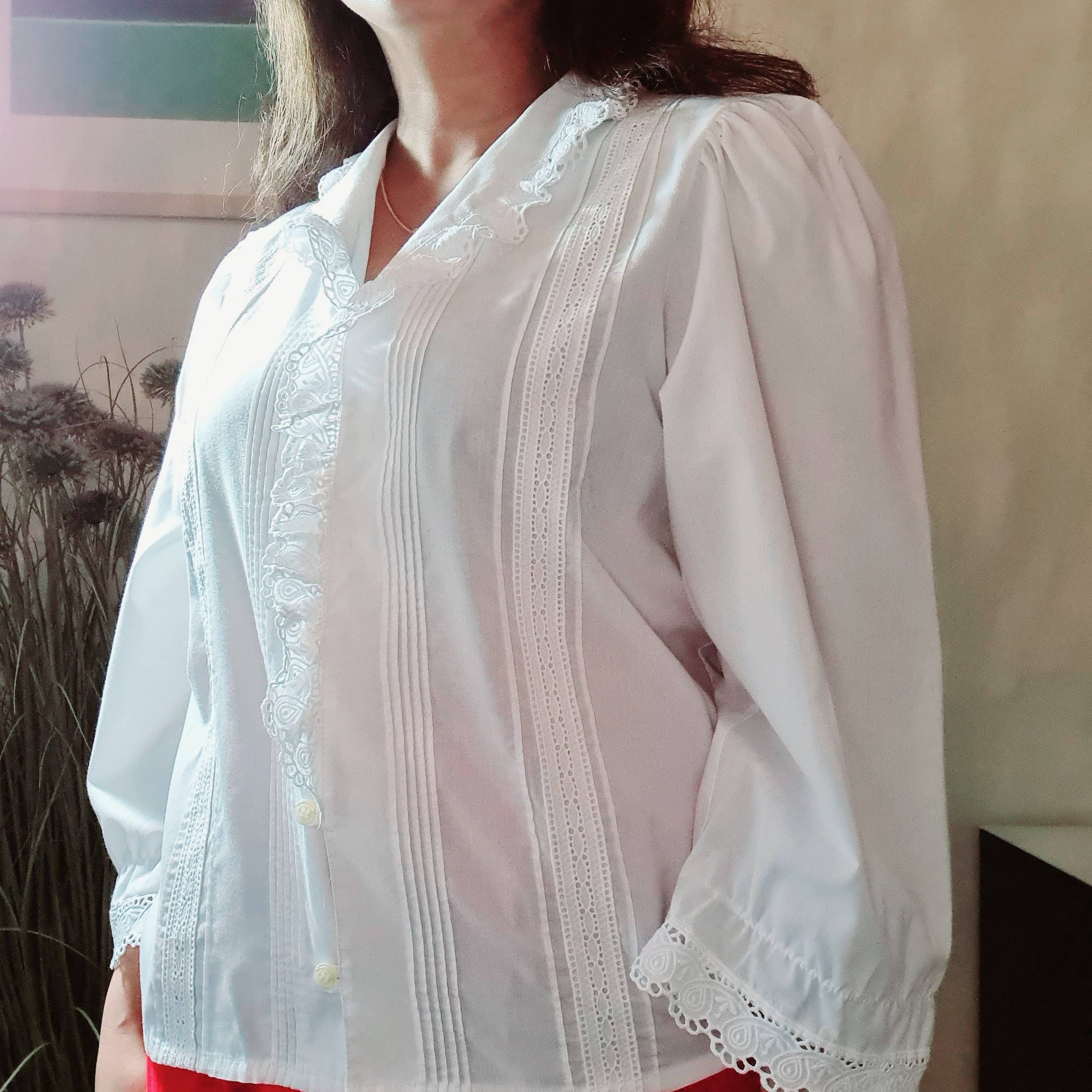 White embroidered blouse  etsy