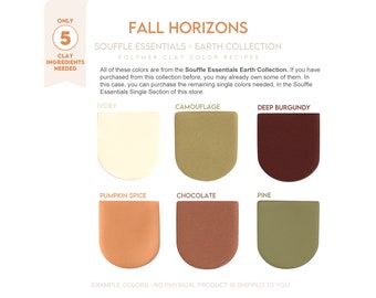 Polymer Clay Color Recipe - Fall Horizons - Earth Collection - Sculpey Souffle Clay Color Mixing Guide. Fall clay Autumn Clay Color Recipe
