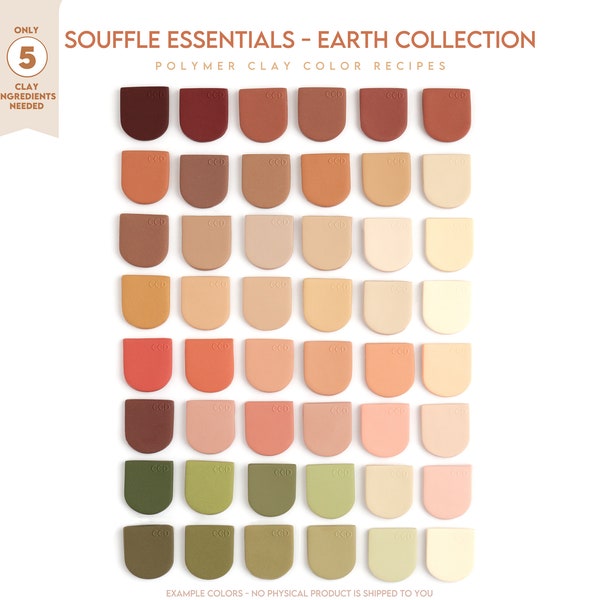 Polymer Clay Color Recipe - Souffle Essentials Earth Collection - Sculpey Souffle & Premo Clay Color Mixing Guide. Autumn Fall Clay Recipe