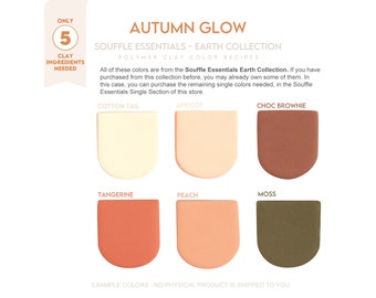Polymer Clay Color Recipe - Autumn Glow - Earth Collection - Sculpey Souffle Clay Color Mixing Guide. Fall clay Autumn Clay Color Recipe