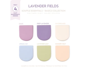 Polymer Clay Color Recipe - Lavender Fields Souffle Basics - Sculpey Souffle & Premo Clay Color Mixing Guide. Floral spring Clay Recipe