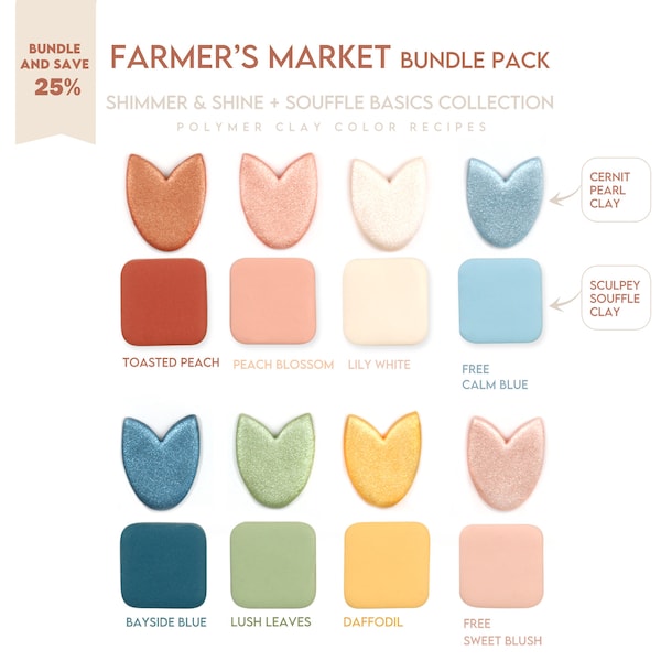 Polymer Clay Farbrezept - Farmer's Market Bundle Pack - Sculpey Souffle, Premo & Cernit Pearl Color Mixing Guide - Sommertonfarbenrezept