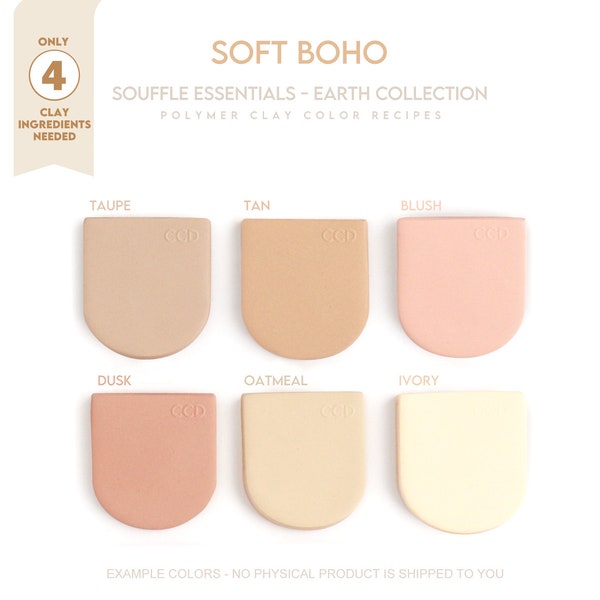 Polymer Clay Color Recipe - Soft Boho Earth Collection - Sculpey Souffle & Premo Clay Color Mixing Guide. Boho Color Clay Recipe