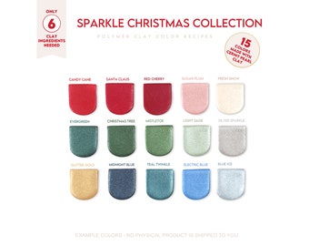 Receta de colores de arcilla polimérica - Colección de colores Sparkle Christmas - Mezcla de colores de arcilla Cernit Pearl. Arcilla navideña de colores rojo, verde, dorado.