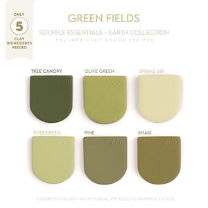 Polymer Clay Color Recipe - Green Fields Earth Collection - Sculpey Souffle & Premo Clay Color Mixing Recipe. Leaves and foliage for florals