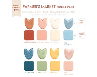 Polymer Clay Color Recipe - Farmer's Market Bundle Pack-Sculpey Souffle, Premo & Cernit Pearl Color Mixing Guide- summer clay spring clay